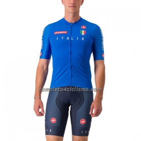 Completo Maglia + Pantaloncino con bretelle 2023 Nazionale Italiana Manica Corta Blu
